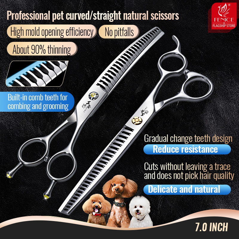 Grooming Scissors - Fenice 7-calowe VG10 profesjonalne, zakrzywione/proste, cieńsze